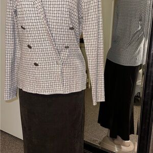 Women's Black, Brown and White Checkered Blazer